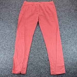 Monoprix Femme Pants Womens 42 Red 100% Linen Pleated Tapered Leg Summer Trouser